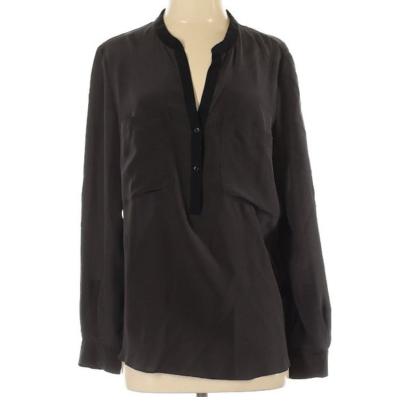 Long Sleeve 100% Silk Blouse in Charcoal Size 1 - Picture 2 of 11